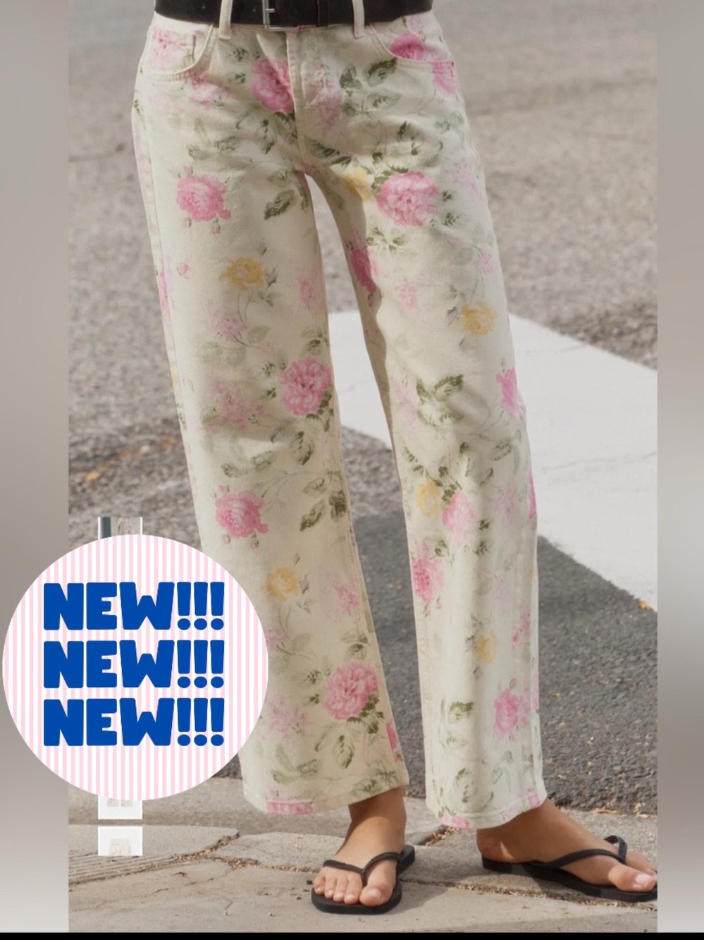 Zara Cream Floral Low Rise Loose Fit Cotton Jeans 12 / 31 NWT